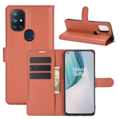 Litchi Texture Wallet Stand Leather Cover Shell for OnePlus Nord N10 5G with Flexible TPU Inner Case