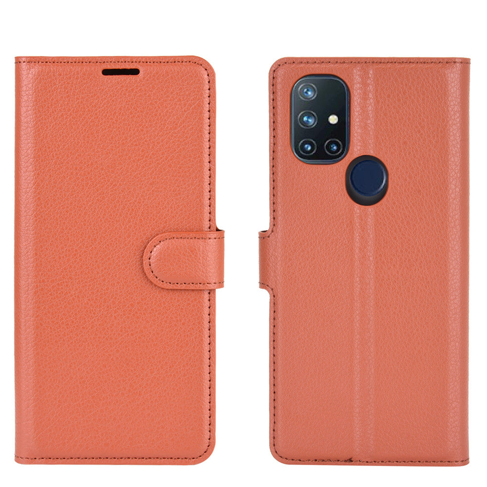 Litchi Texture Wallet Stand Leather Cover Shell for OnePlus Nord N10 5G with Flexible TPU Inner Case