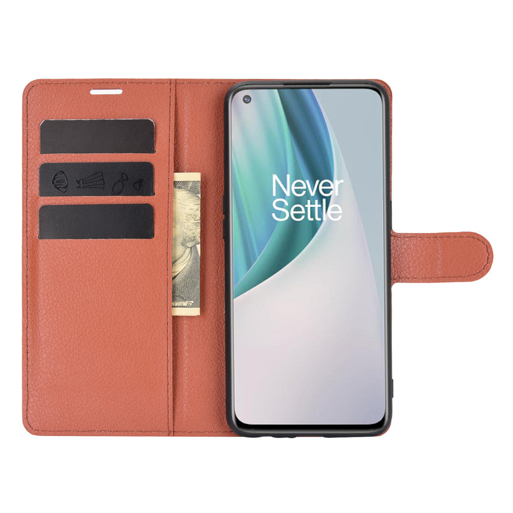 Litchi Texture Wallet Stand Leather Cover Shell for OnePlus Nord N10 5G with Flexible TPU Inner Case