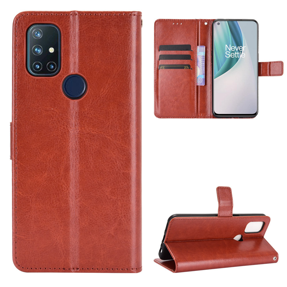 Crazy Horse Wallet Stand Leather Shell with Strap for OnePlus Nord N10 5G