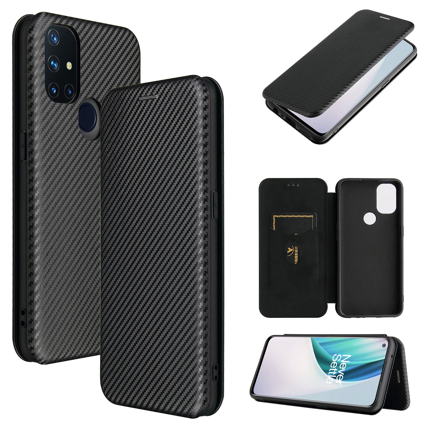 Auto-absorbed Anti-scratch Carbon Fiber Texture Covering for OnePlus Nord N10 5G Stand Leather Case