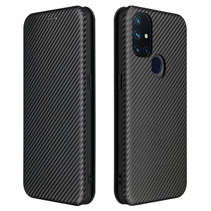 Auto-absorbed Anti-scratch Carbon Fiber Texture Covering for OnePlus Nord N10 5G Stand Leather Case