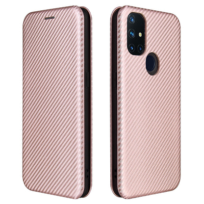 Auto-absorbed Anti-scratch Carbon Fiber Texture Covering for OnePlus Nord N10 5G Stand Leather Case