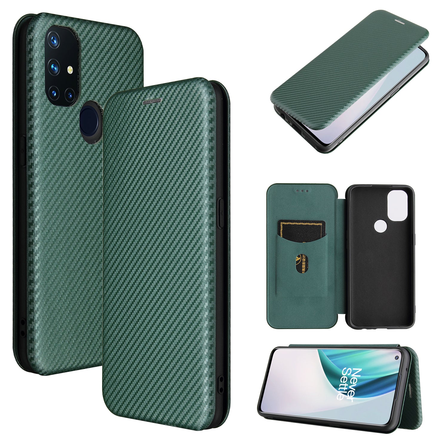 Auto-absorbed Anti-scratch Carbon Fiber Texture Covering for OnePlus Nord N10 5G Stand Leather Case