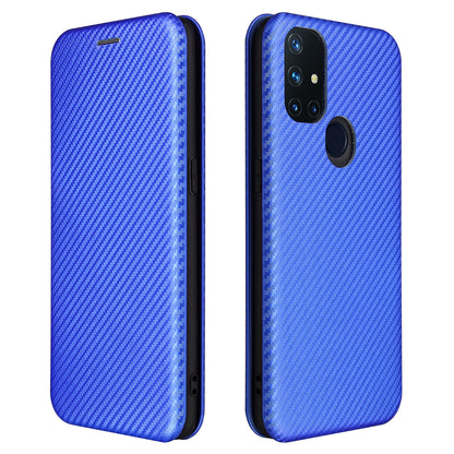 Auto-absorbed Anti-scratch Carbon Fiber Texture Covering for OnePlus Nord N10 5G Stand Leather Case