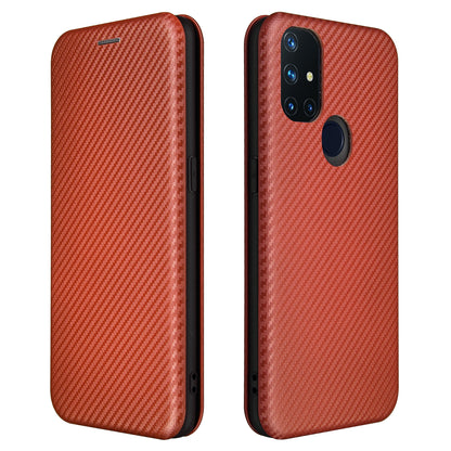 Auto-absorbed Anti-scratch Carbon Fiber Texture Covering for OnePlus Nord N10 5G Stand Leather Case