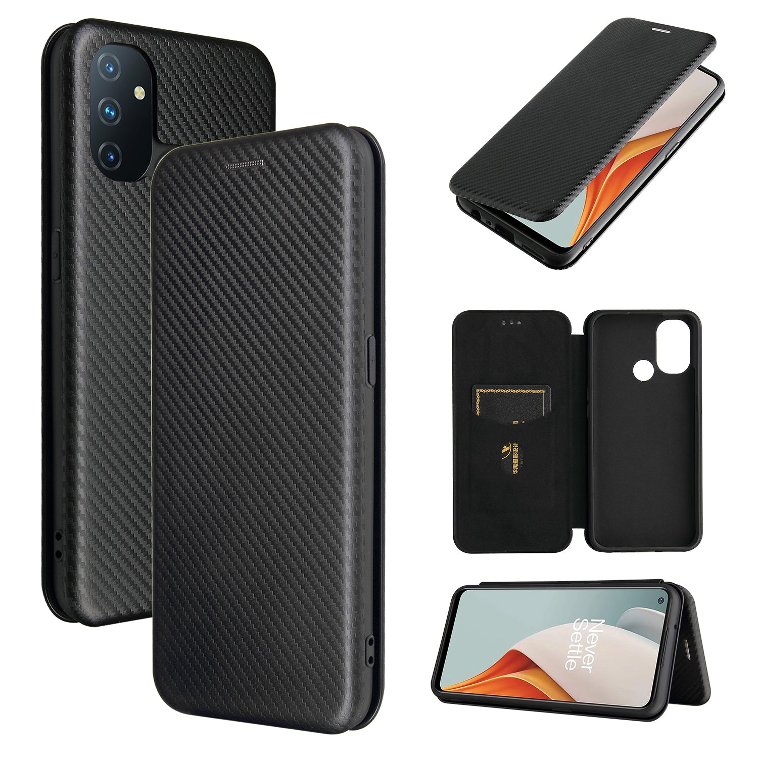 Auto-absorbed Anti-scratch Carbon Fiber Texture Covering for OnePlus Nord N100 Leather Phone Case