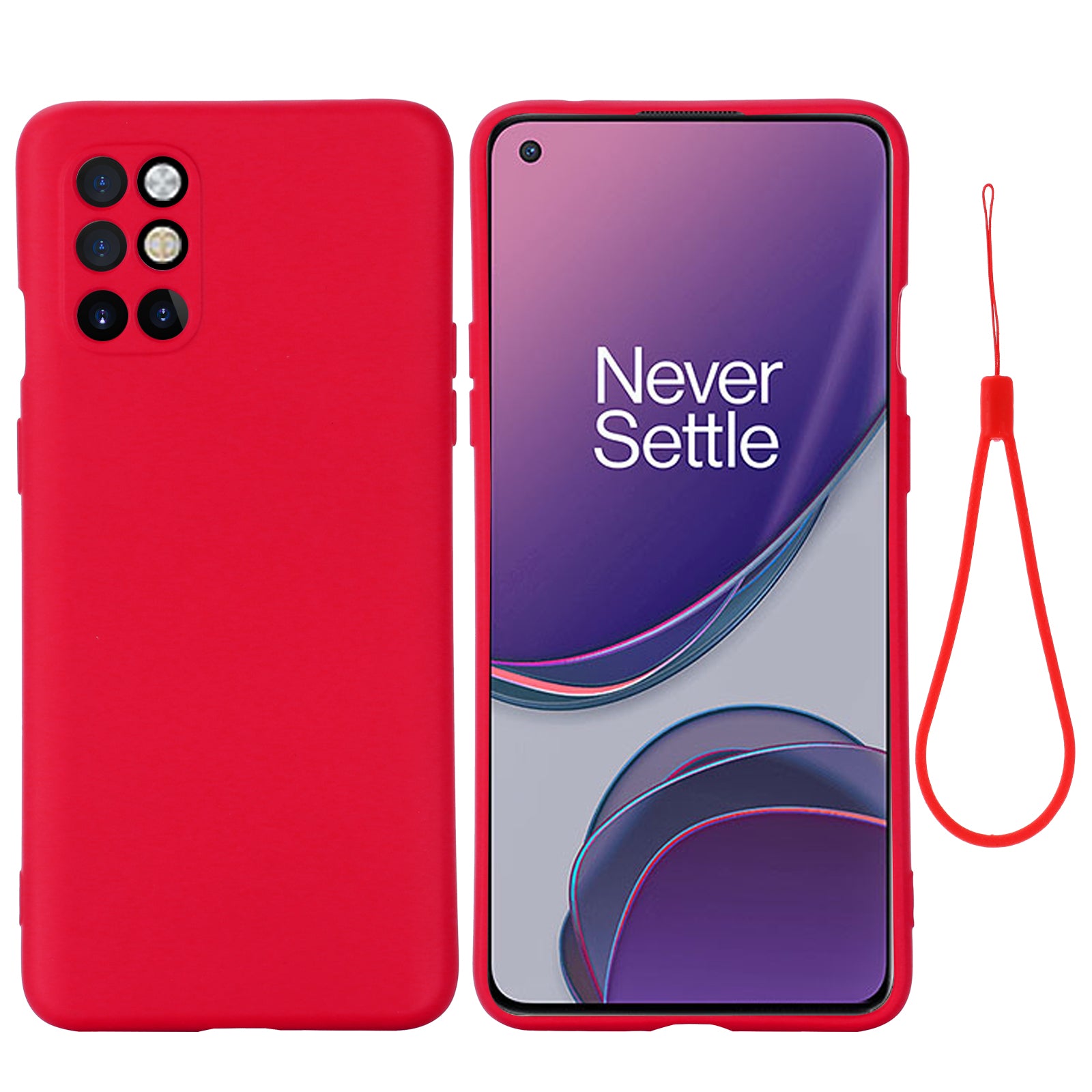 Liquid Silicone Plain Phone Protective Shell with Strap for OnePlus 8T