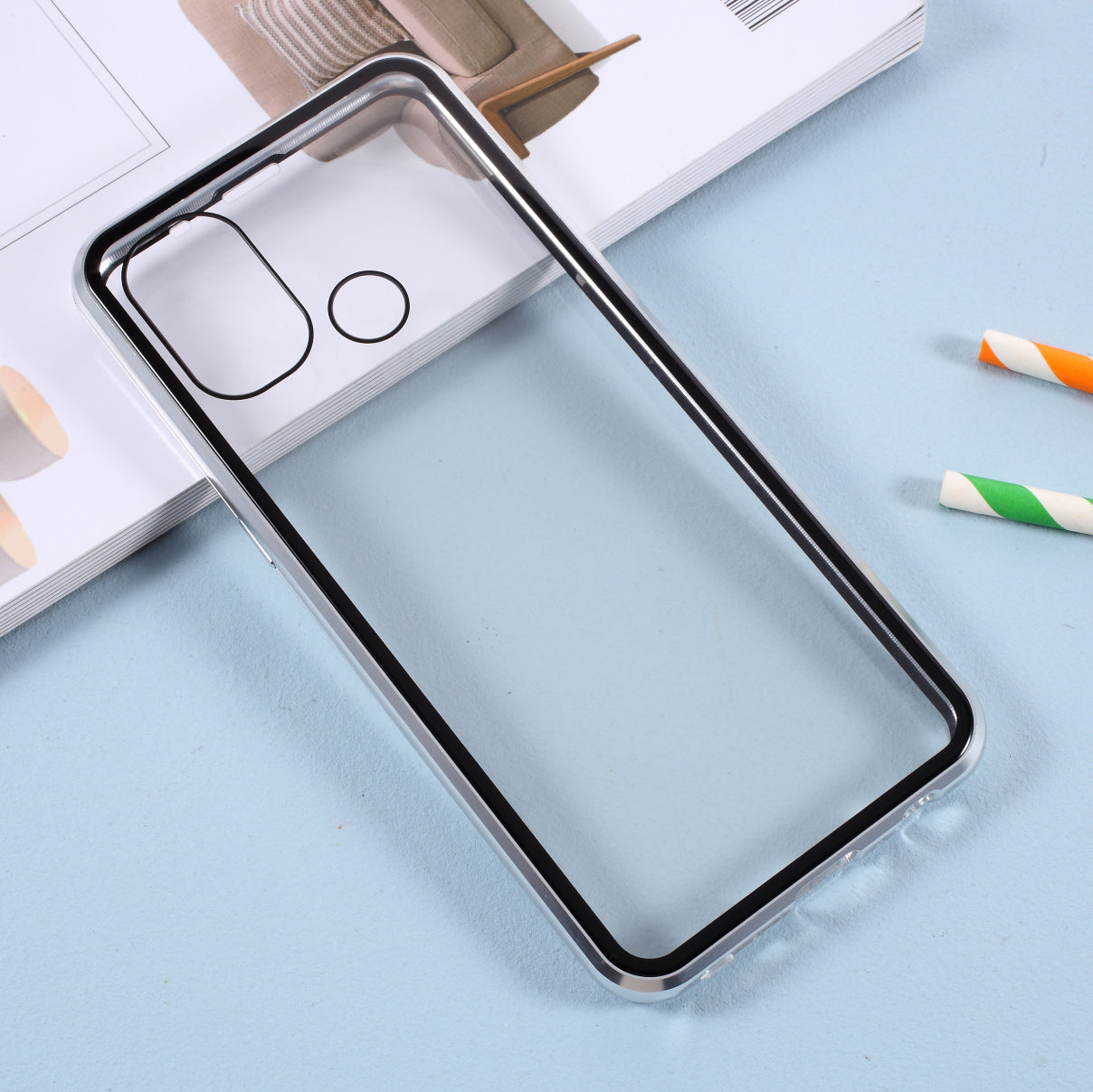 Magnetic Metal Lock Installation + Double Side Tempered Glass Case for OnePlus Nord N100