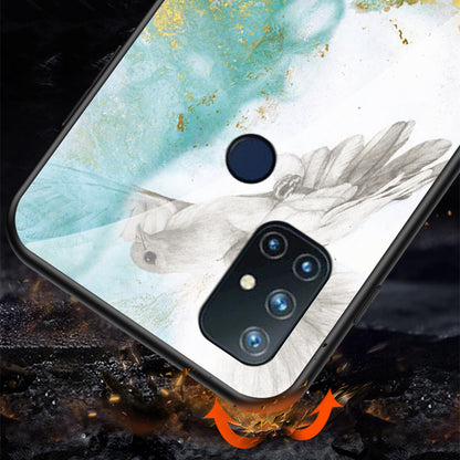 For OnePlus Nord N10 5G Marble Pattern Cover Soft TPU Frame Hard Tempered Glass + PC Back Impact Phone Case