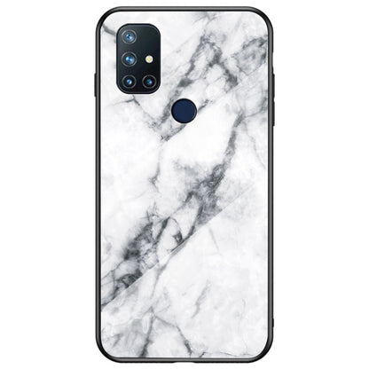 For OnePlus Nord N10 5G Marble Pattern Cover Soft TPU Frame Hard Tempered Glass + PC Back Impact Phone Case