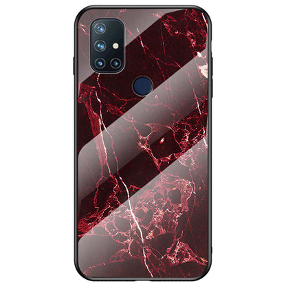 For OnePlus Nord N10 5G Marble Pattern Cover Soft TPU Frame Hard Tempered Glass + PC Back Impact Phone Case