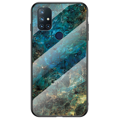 For OnePlus Nord N10 5G Marble Pattern Cover Soft TPU Frame Hard Tempered Glass + PC Back Impact Phone Case