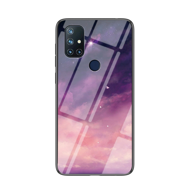 Pattern Printing Protective Shell for OnePlus Nord N10 5G Glass + PC + TPU Hybrid Case