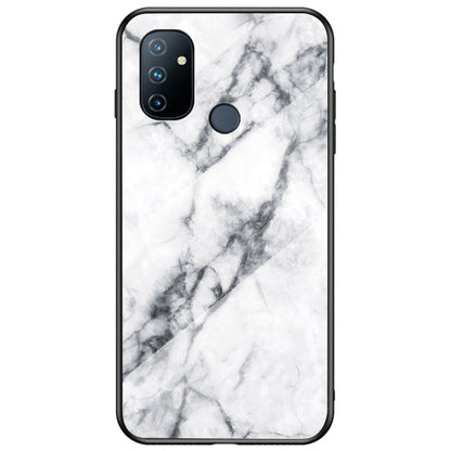 Stylish Marble Pattern Shell for OnePlus Nord N100, Tempered Glass + PC Back Anti-Scratch Soft TPU Bumper Frame Phone Case