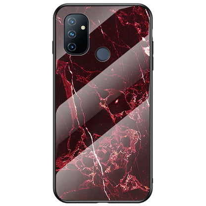 Stylish Marble Pattern Shell for OnePlus Nord N100, Tempered Glass + PC Back Anti-Scratch Soft TPU Bumper Frame Phone Case