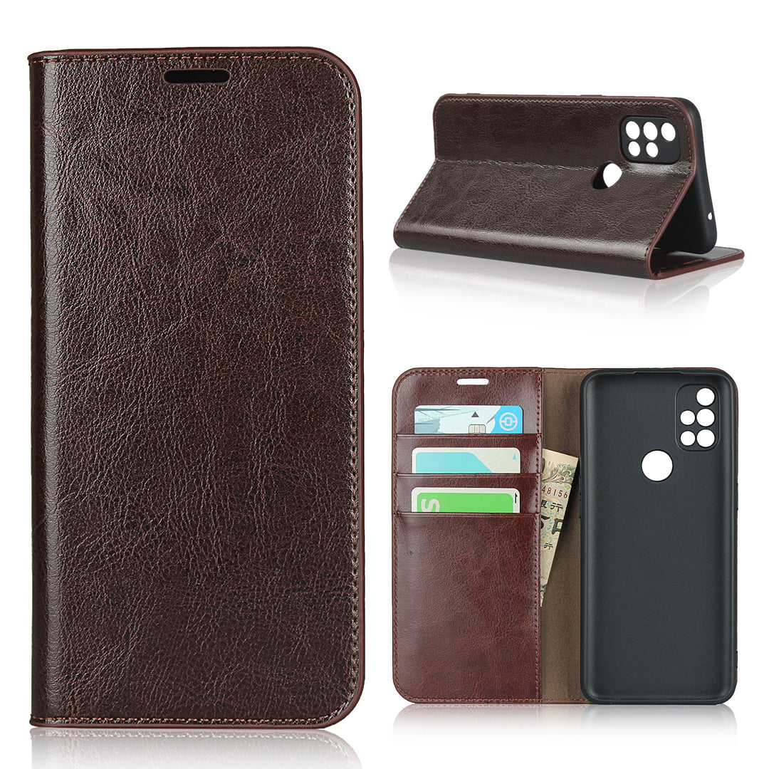 Crazy Horse Genuine Leather Wallet Stand Case for OnePlus Nord N10 5G