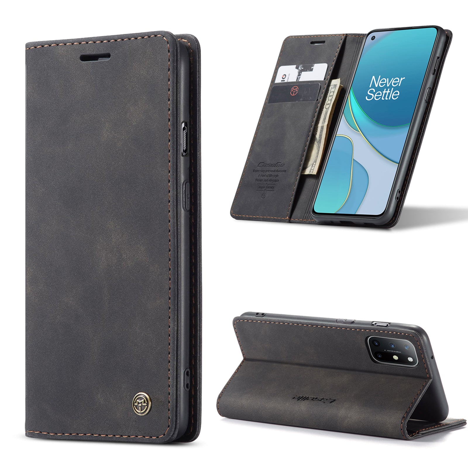 CASEME 013 Series Auto-absorbed Leather Wallet Case for OnePlus 8T