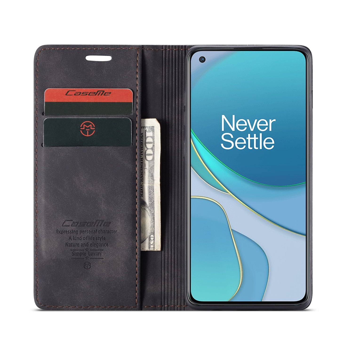 CASEME 013 Series Auto-absorbed Leather Wallet Case for OnePlus 8T