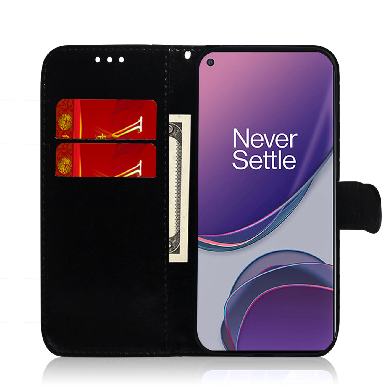 Mirror-like Surface Wallet Phone Stand Leather Case for OnePlus 8T