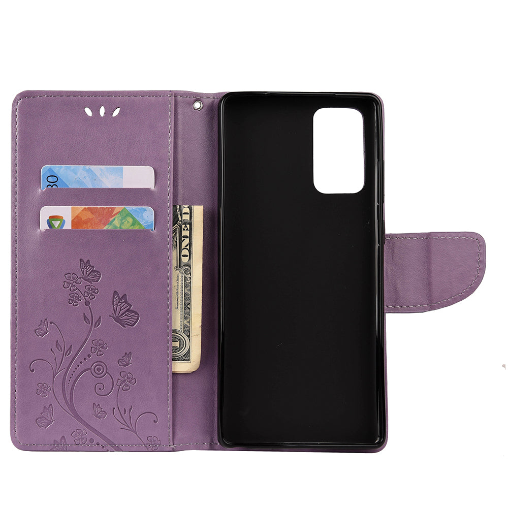 Butterfly and Flower Pattern Imprint Leather Wallet Phone Shell for OnePlus 8T