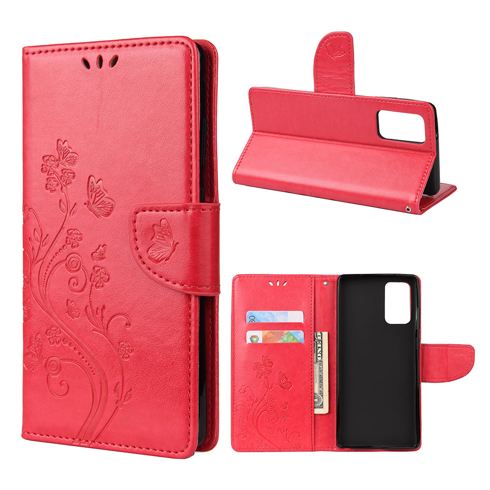 Butterfly and Flower Pattern Imprint Leather Wallet Phone Shell for OnePlus 8T