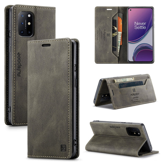 AUTSPACE A01 Series RFID Blocking Retro Matte Leather Case Wallet for OnePlus 8T