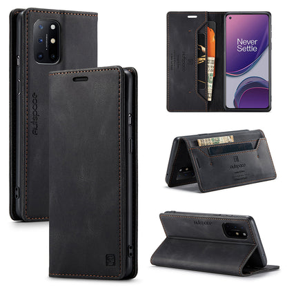 AUTSPACE A01 Series RFID Blocking Retro Matte Leather Case Wallet for OnePlus 8T