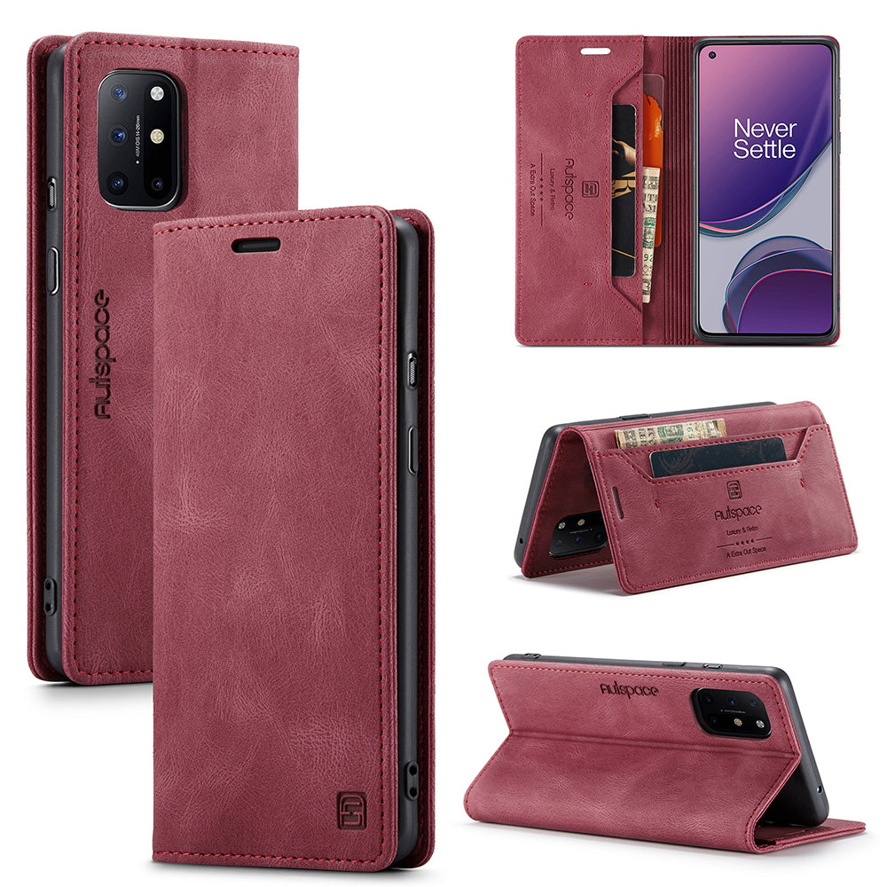 AUTSPACE A01 Series RFID Blocking Retro Matte Leather Case Wallet for OnePlus 8T