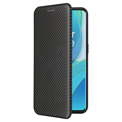 For OnePlus 9 (EU / US Version) Carbon Fiber Magnetic Suction Leather Shell with Card Holder