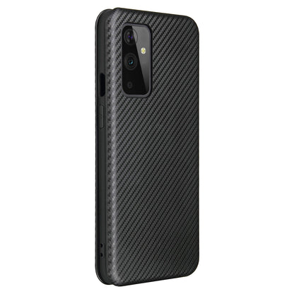 For OnePlus 9 (EU / US Version) Carbon Fiber Magnetic Suction Leather Shell with Card Holder