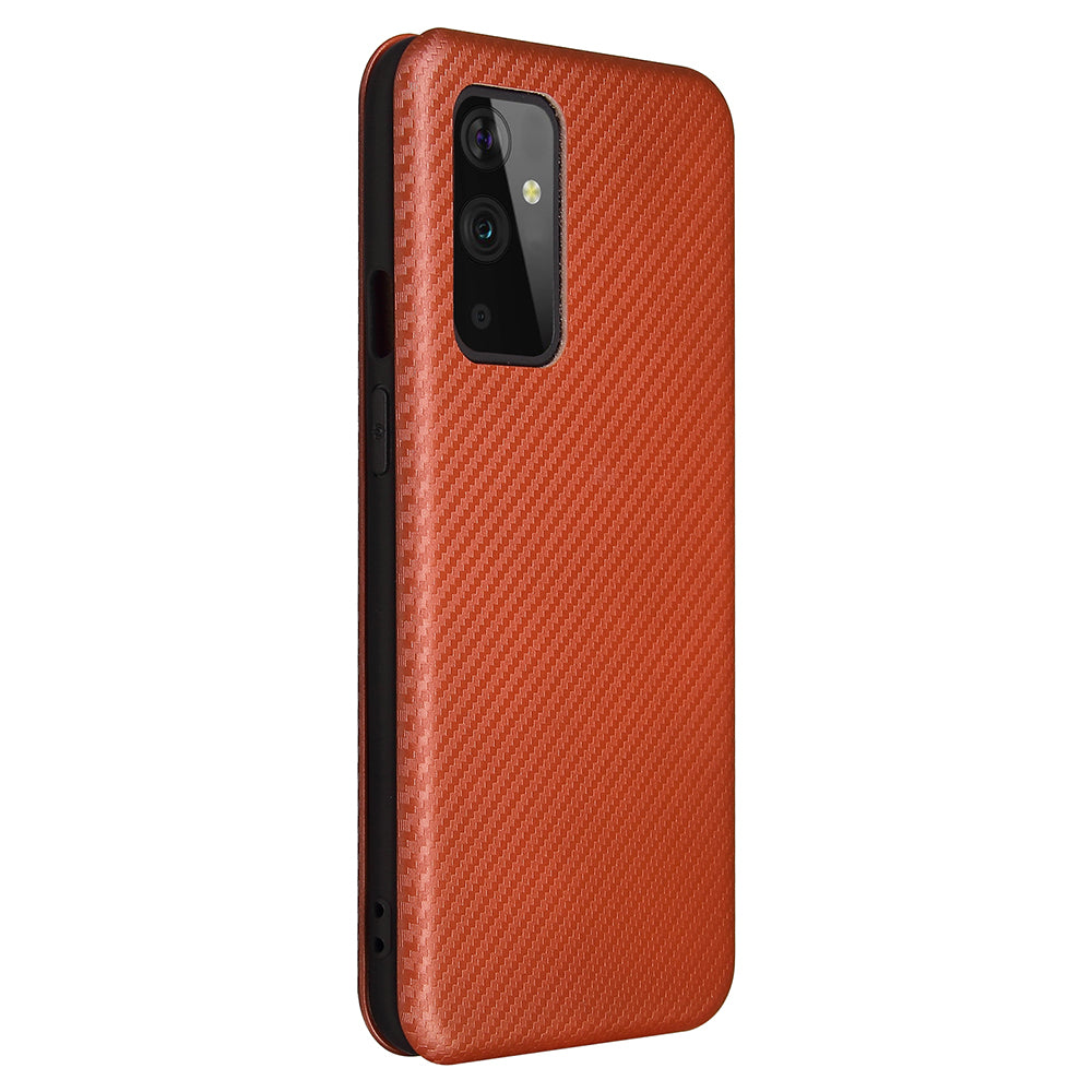 For OnePlus 9 (EU / US Version) Carbon Fiber Magnetic Suction Leather Shell with Card Holder