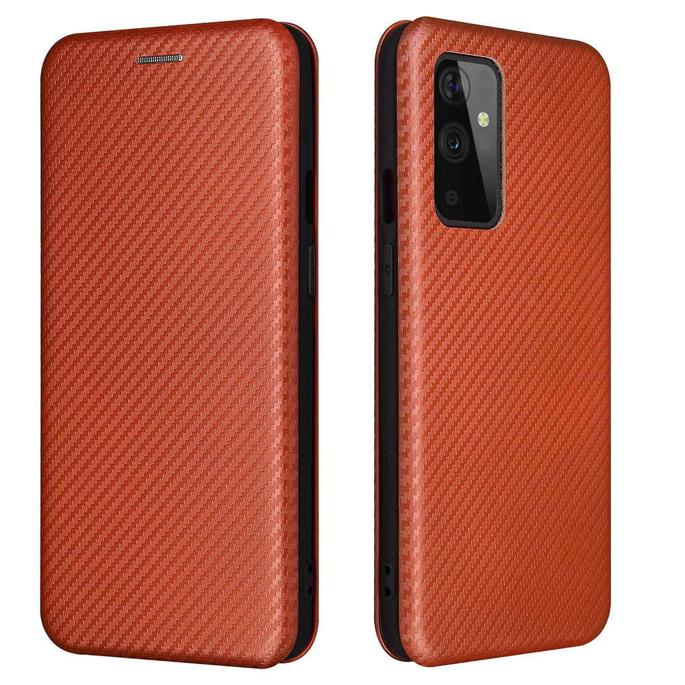 For OnePlus 9 (EU / US Version) Carbon Fiber Magnetic Suction Leather Shell with Card Holder