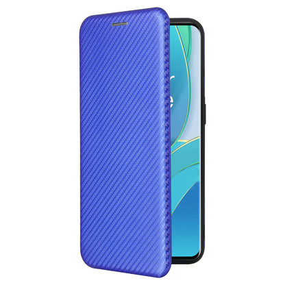 For OnePlus 9 (EU / US Version) Carbon Fiber Magnetic Suction Leather Shell with Card Holder