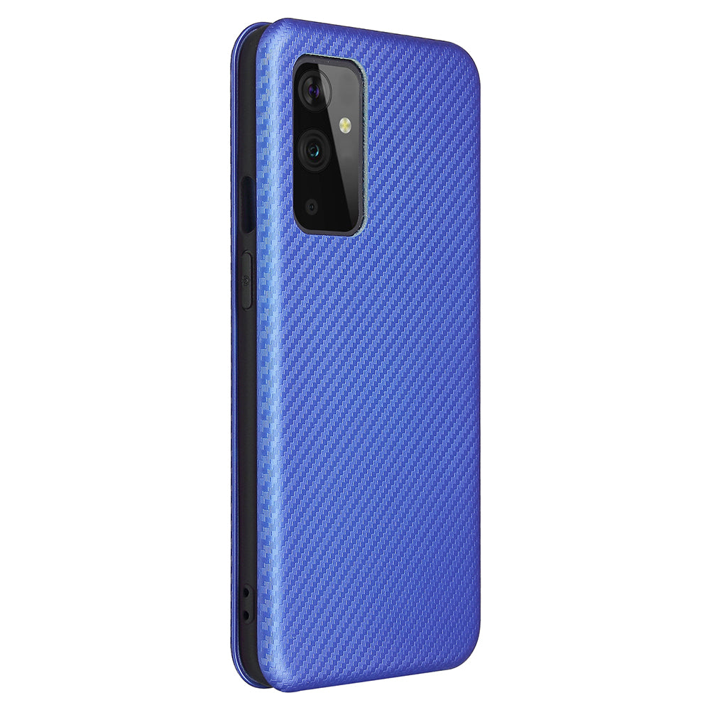 For OnePlus 9 (EU / US Version) Carbon Fiber Magnetic Suction Leather Shell with Card Holder