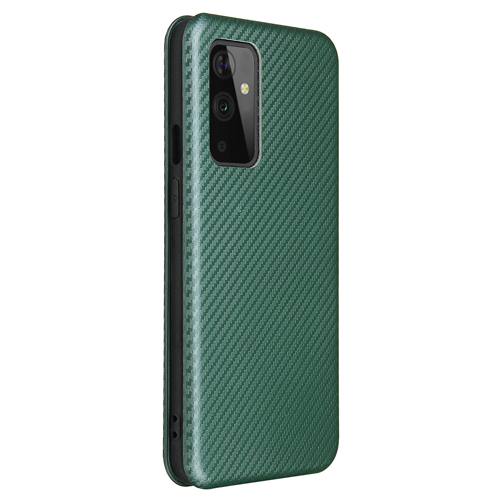 For OnePlus 9 (EU / US Version) Carbon Fiber Magnetic Suction Leather Shell with Card Holder