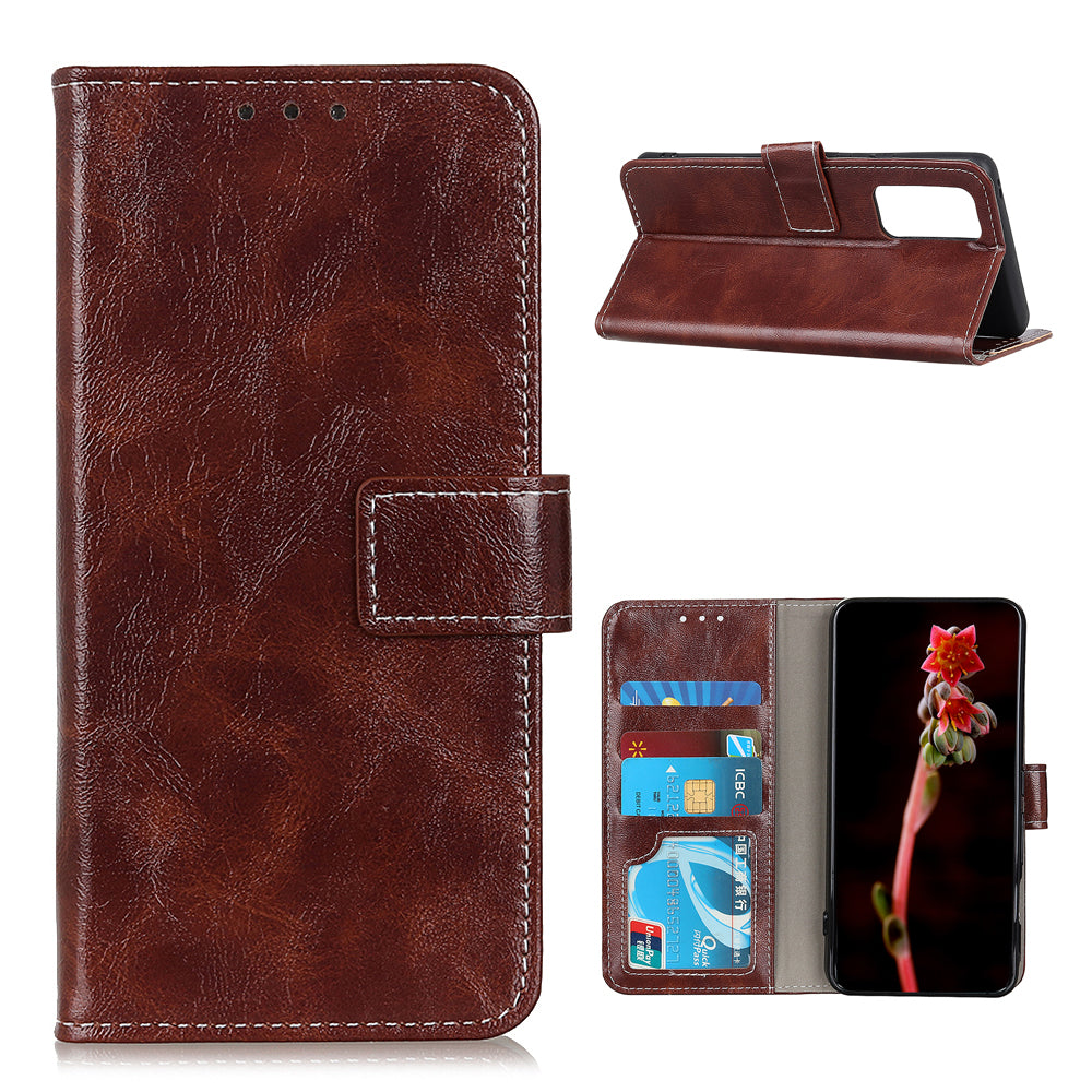 Retro Style Crazy Horse Texture Leather Phone Cover with Wallet Stand Design for OnePlus 9 Pro