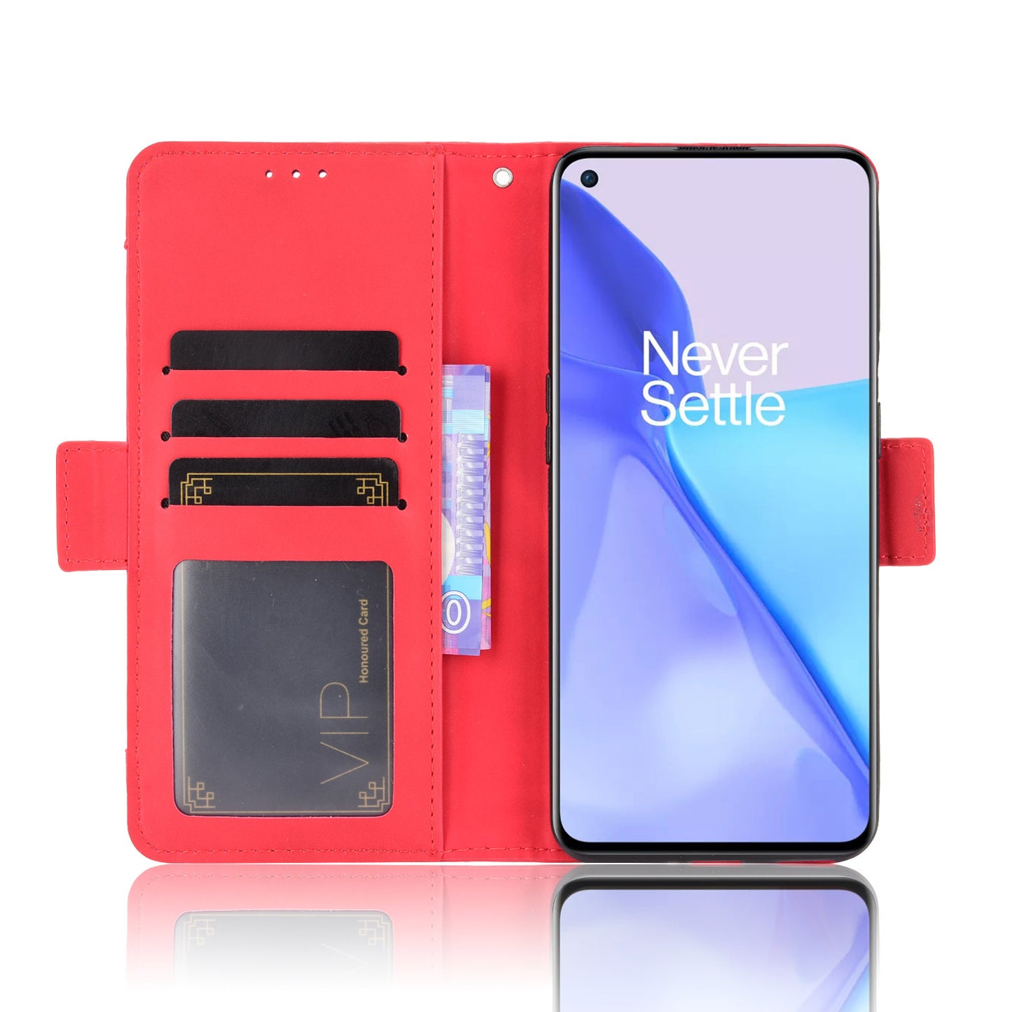 Leather Phone Wallet Design Stand Feature Protective Cover Case with Multiple Card Slots for OnePlus 9 (EU / US Version)