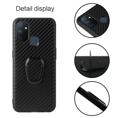 Ring-Shape Kickstand Phone Cover Shell with PU Leather Coated TPU Design for OnePlus Nord N100