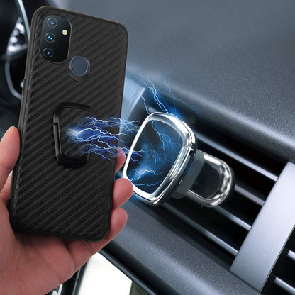 Ring-Shape Kickstand Phone Cover Shell with PU Leather Coated TPU Design for OnePlus Nord N100