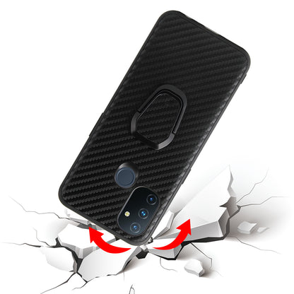 Ring-Shape Kickstand Phone Cover Shell with PU Leather Coated TPU Design for OnePlus Nord N100