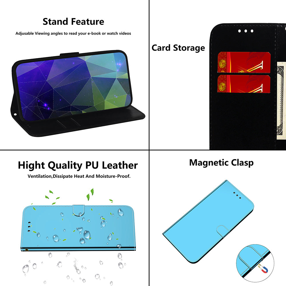 Mirror-like Surface Wallet Stand Leather Case for OnePlus 9 (EU / US Version)