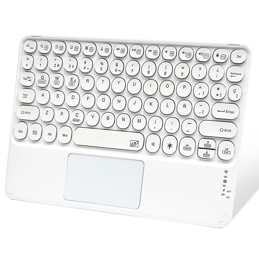 10 inch Portable Wireless Bluetooth Keyboard with 7 Backlit/Touchpad for Android/iOS/Windows Round Keycap Slim Cordless Keyboard