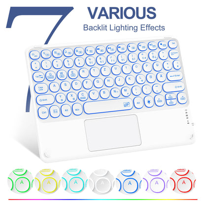 10 inch Portable Wireless Bluetooth Keyboard with 7 Backlit/Touchpad for Android/iOS/Windows Round Keycap Slim Cordless Keyboard