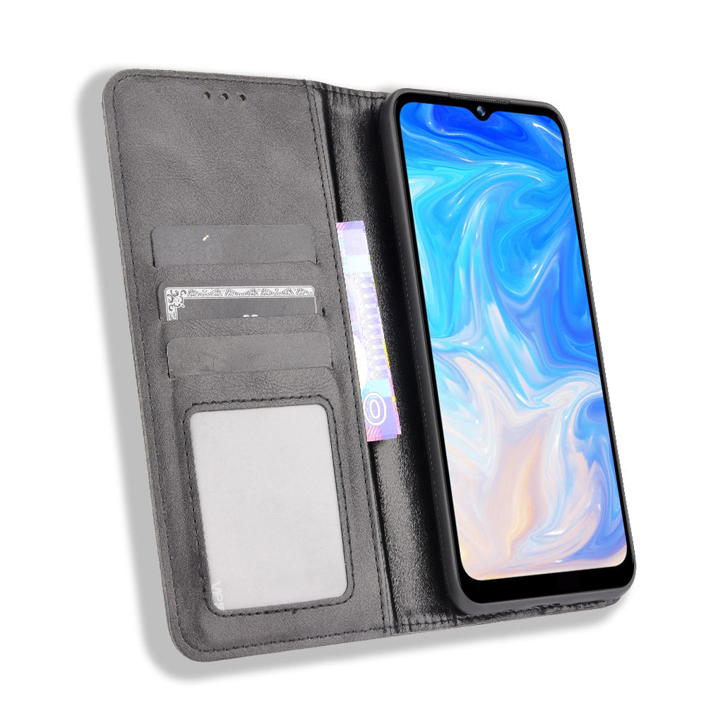 Magnetic Auto-absorbed Well-Protected Vintage Style Leather Wallet Design Phone Case Cover with Stand for Doogee N40 Pro