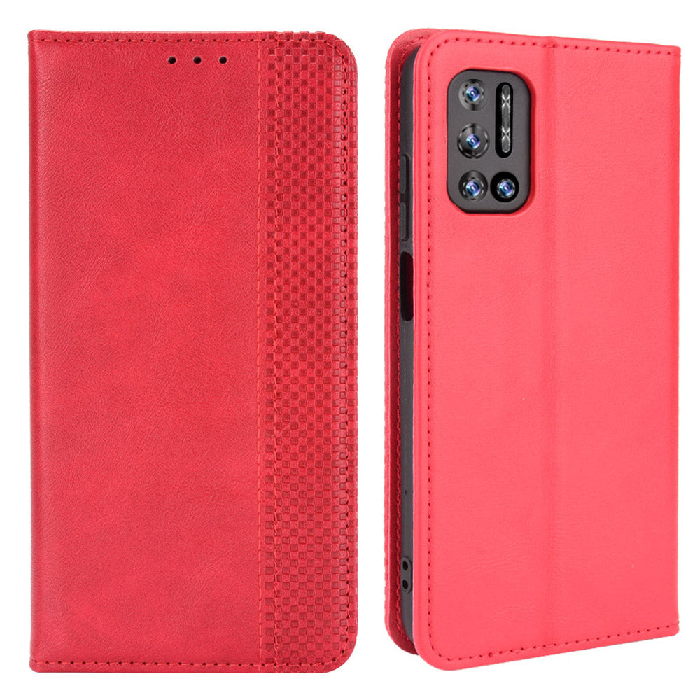 Magnetic Auto-absorbed Well-Protected Vintage Style Leather Wallet Design Phone Case Cover with Stand for Doogee N40 Pro