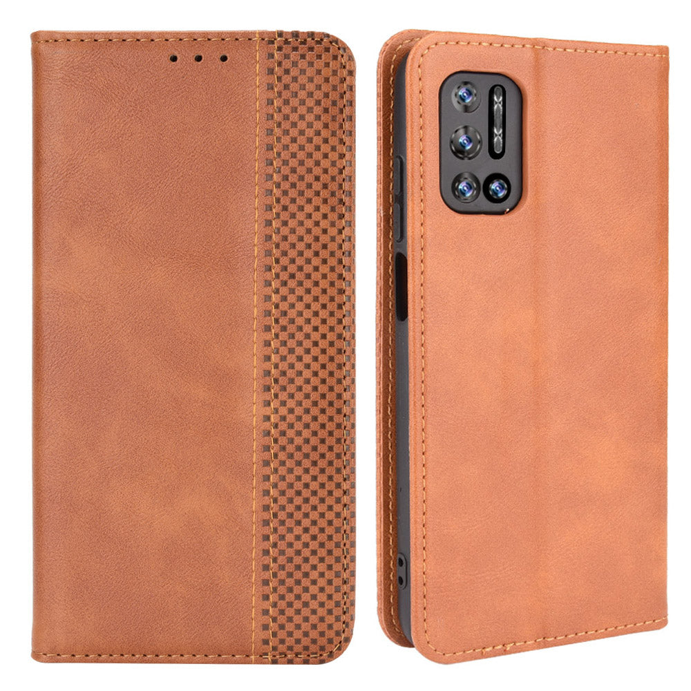 Magnetic Auto-absorbed Well-Protected Vintage Style Leather Wallet Design Phone Case Cover with Stand for Doogee N40 Pro