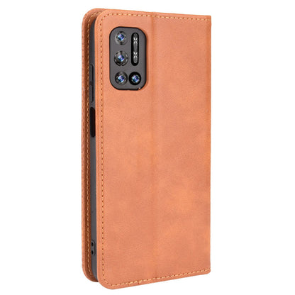 Magnetic Auto-absorbed Well-Protected Vintage Style Leather Wallet Design Phone Case Cover with Stand for Doogee N40 Pro