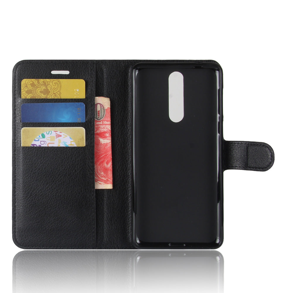 Litchi Skin Wallet Leather Magnetic Protective Cover for Nokia 8