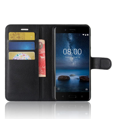 Litchi Skin Wallet Leather Magnetic Protective Cover for Nokia 8